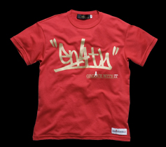 ［KIDS］タギングロゴプリント・タイトTシャツ/レッド×ゴールド