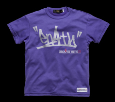 ［KIDS］タギングロゴプリント・タイトTシャツ/パープル×シルバー