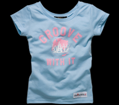 ［LADIES］アースプリントタイトTシャツ/サックス