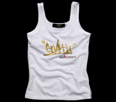 ［LADIES］タギングロゴプリントタンクトップ/ホワイト×ゴールド