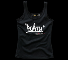 ［LADIES］タギングロゴプリントタンクトップ/ブラック×シルバー