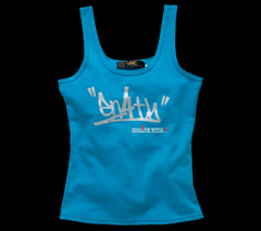 ［LADIES］タギングロゴプリントタンクトップ/ターコイズ×シルバー