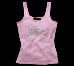 ［LADIES］タギングロゴプリントタンクトップ/ピンク×シルバー