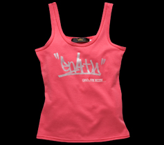 ［LADIES］タギングロゴプリントタンクトップ/ローズピンク×シルバー